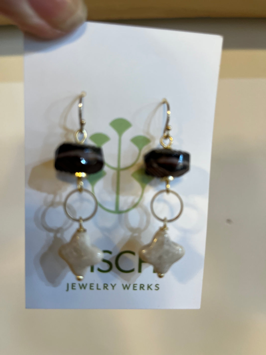 Brown/White dangle earrings