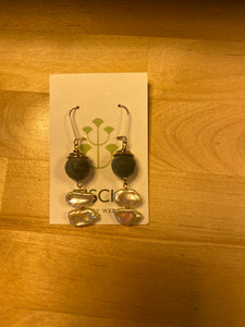 Green/ Pearl Stone Gold Dangle Earrings