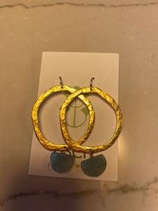 Gold Dangle Hoop Earrings w/ Aqua Stone