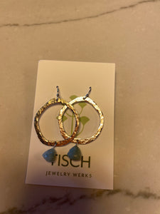 Silver Dangle Hoop w/ Aqua Stone Earrings