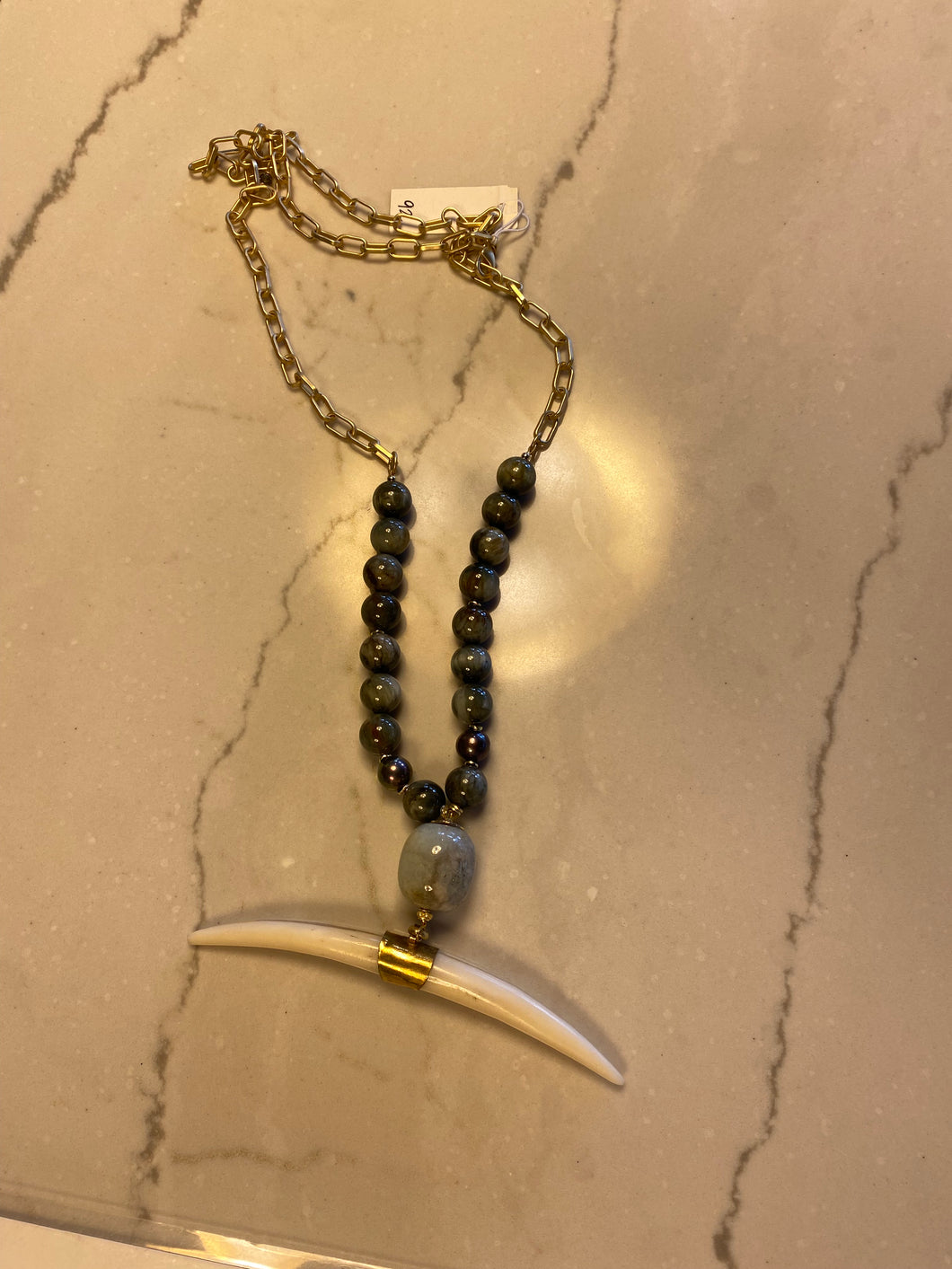 Gold Long bead/Horn necklace