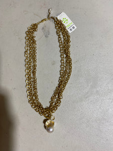 Gold Chain Necklace w/ Pearl-like stone