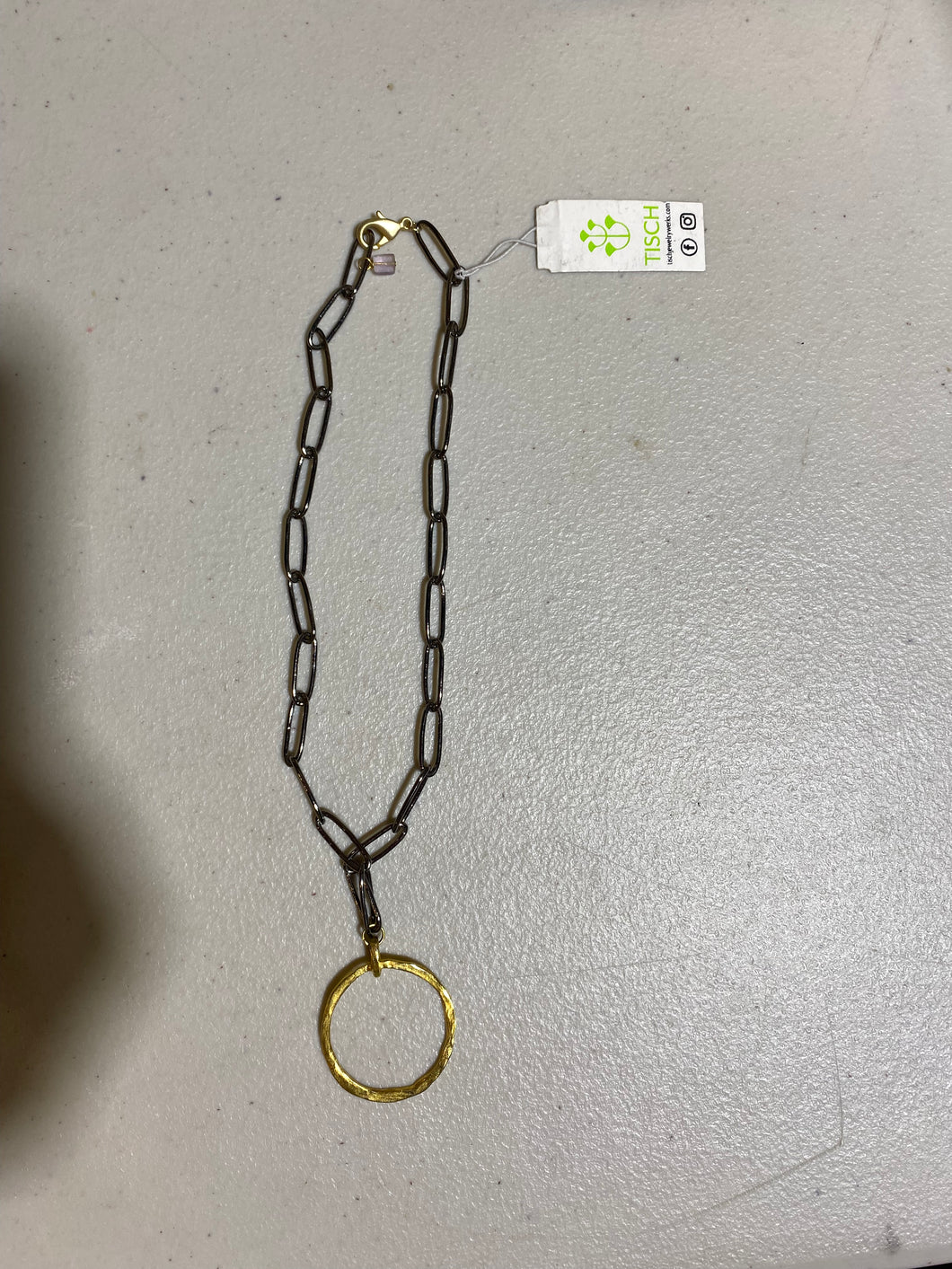 Silver Chain necklace w/ gold Circle