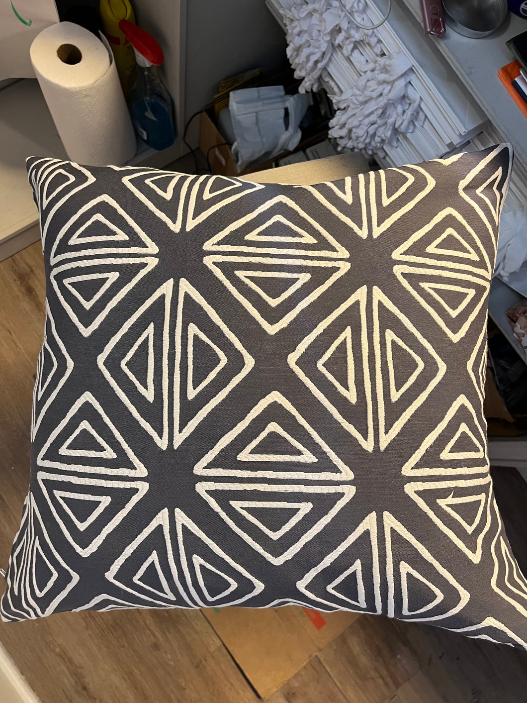 Custom Pillow - Drk Gray & White Geometric Design