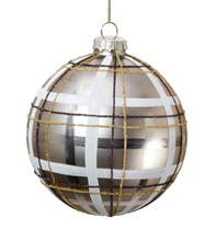 Load image into Gallery viewer, Champagne Tartan Glass Ball Ornament