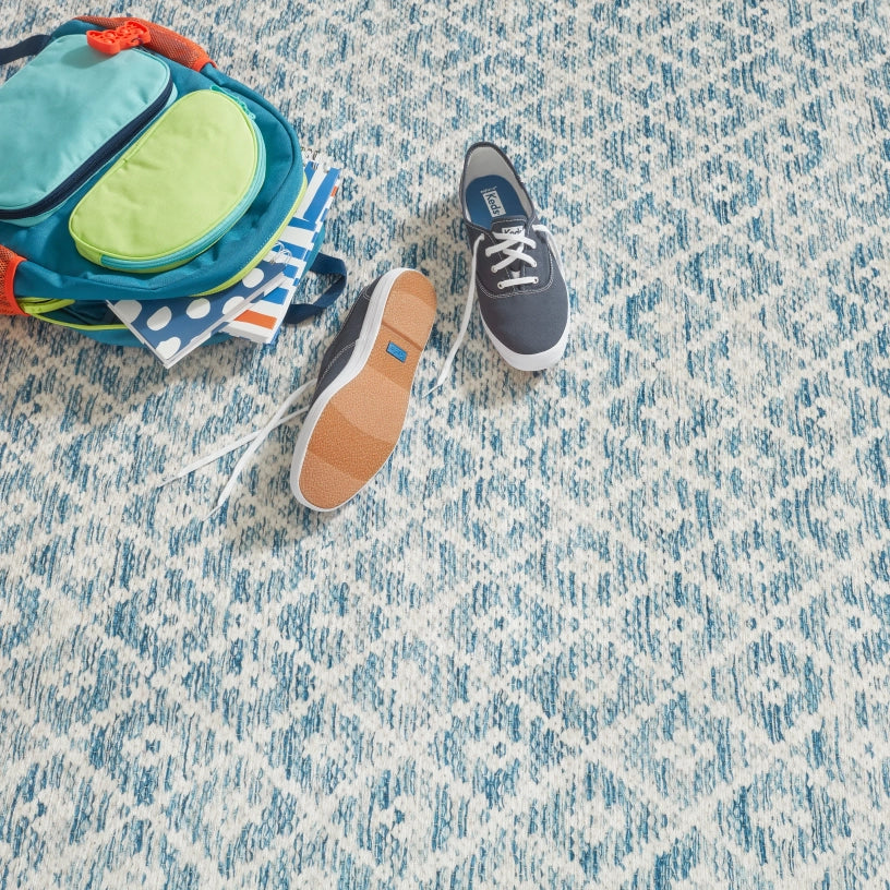 Melange Diamond Blue- Machine Washable Rug