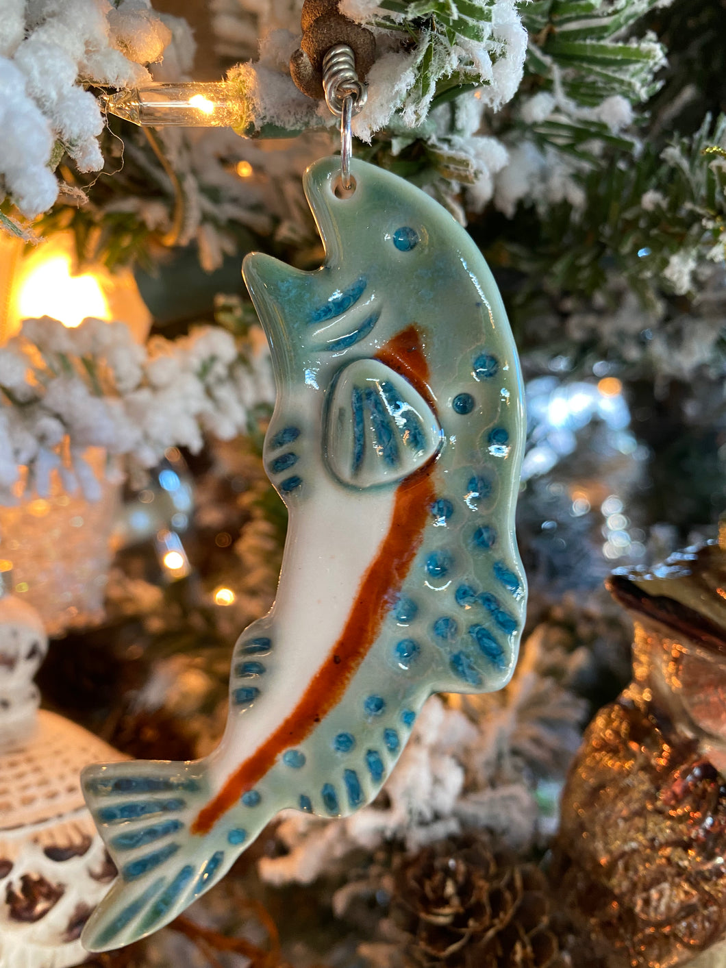 Pottery tree ornament bear, fish, tree Ornaments