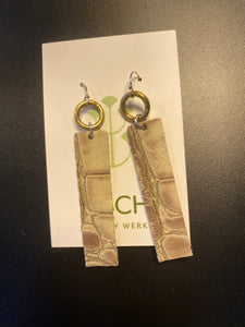 Gold Dangle w/ beige leather triangle earrings