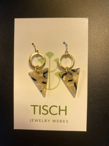 Gold Triangle Resin Beige/Black Earrings